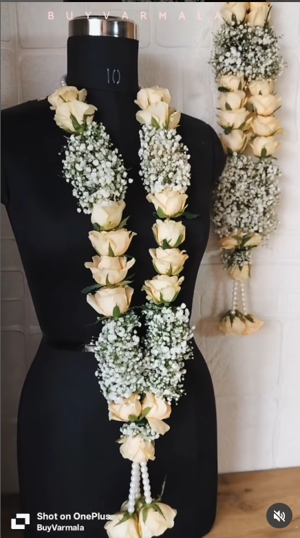 Beige Roses and Baby breath bunch varmala