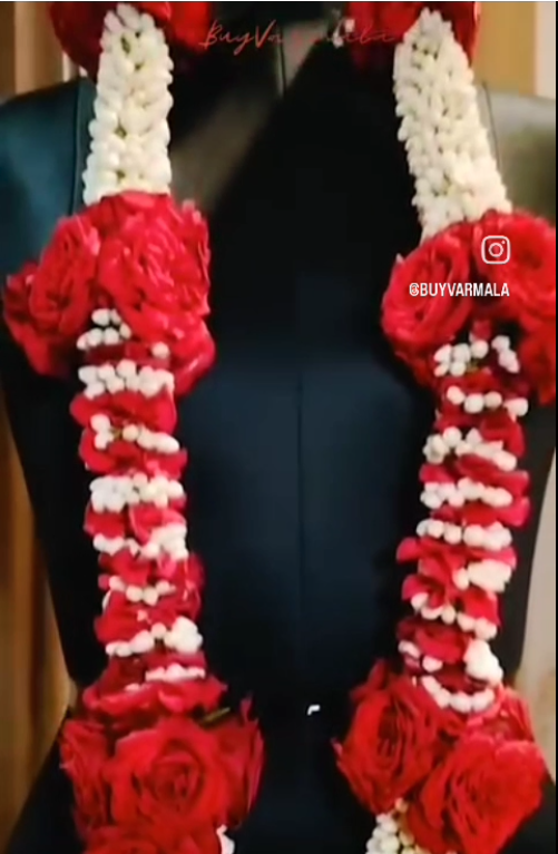Red Roses & Petals with Jasmine Mogra Buds Varmala
