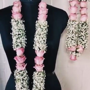 Beautiful Baby Pink Roses and White Tiny Flowers Bunch Varmala