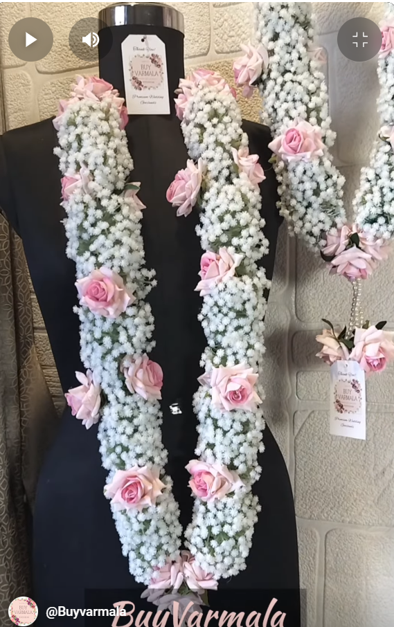 Artificial Pink Roses and white Baby Breath garlands design
